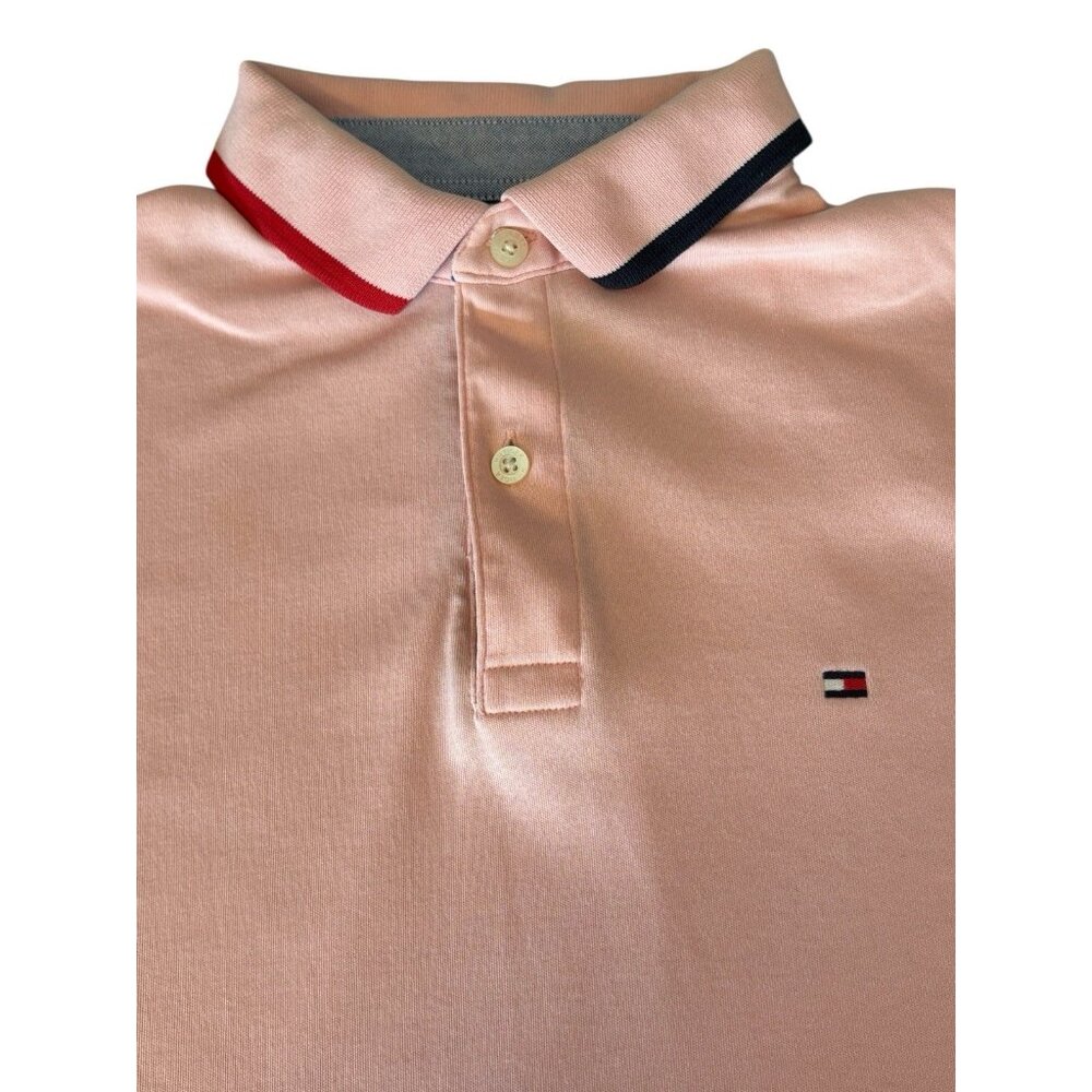 Tommy Hilfiger Polo Shirt Size S Mens Pink Preppy Short Sleeve Flag Classic‎ Fit - Picture 13 of 15